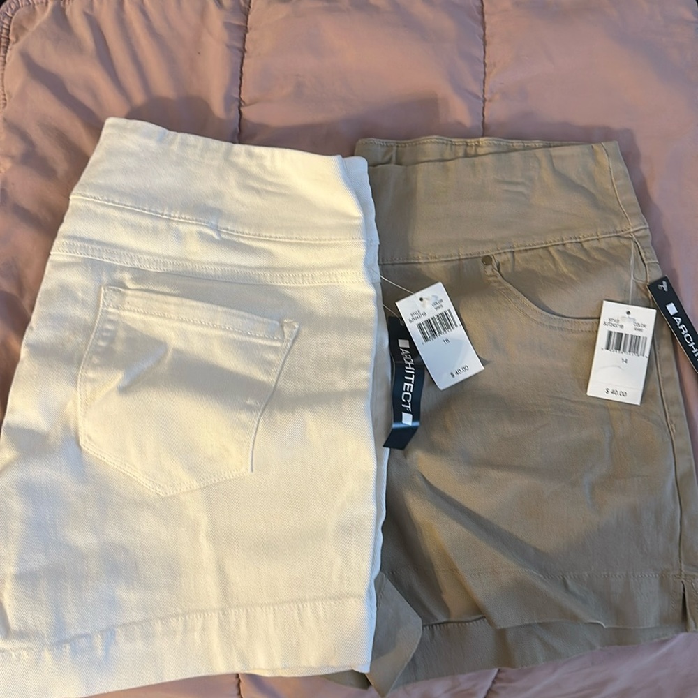 2 pair Architect pull on shorts size 14 tan and white NWT